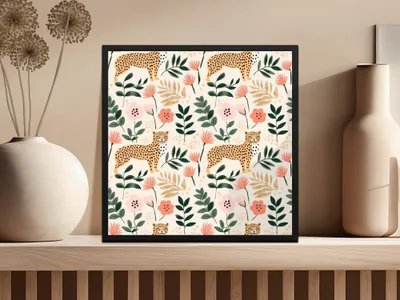Leopard Floral Seamless Pattern Digital, Jungle Animals Print, Fabric Design, Wallpaper Download, Trendy Backgrounds, Digital Paper - Moore and Mountain