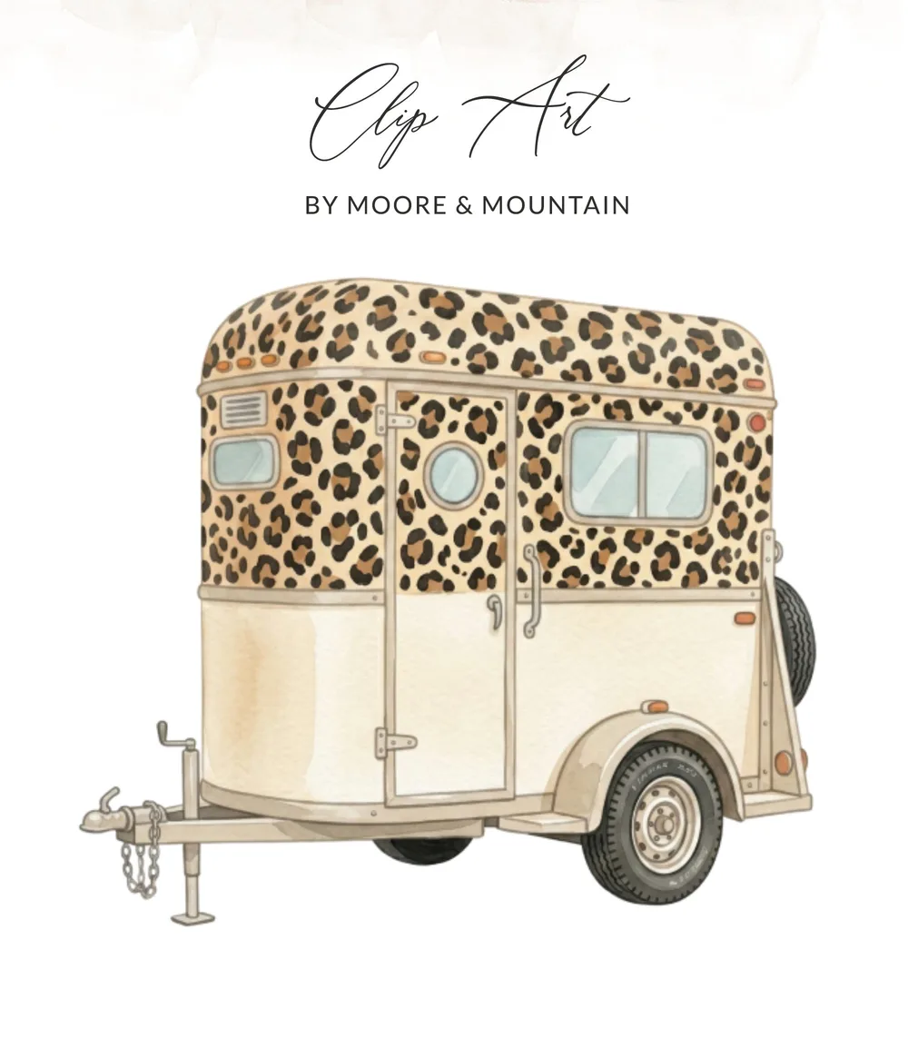 Leopard print and cream trailer with "Clip Art" text.