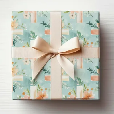 Elegant Floral Gift Wrap with Beige Ribbon Wrapping Paper