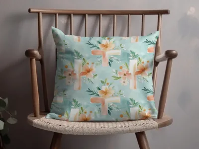 Floral Cross Design Pillow with Pastel Background Pillow