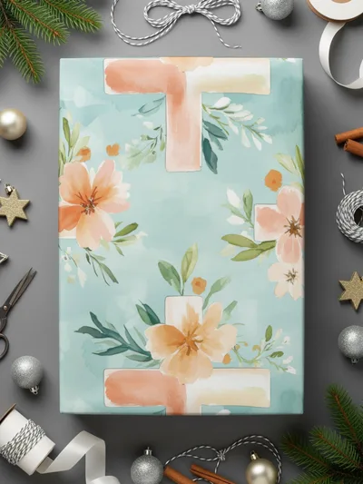 Floral Wrapping Paper with Cross Design for Gifts