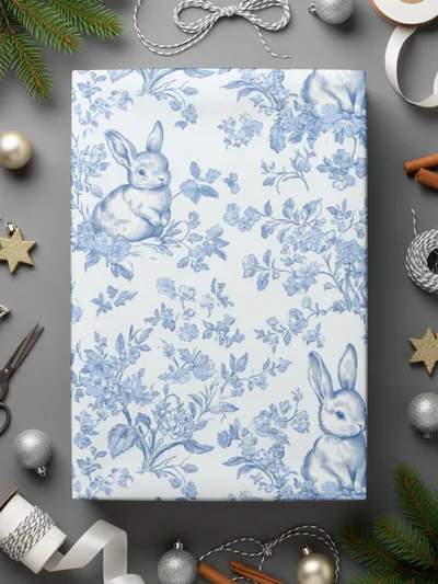 Light Blue and White Baby Boy Blue Floral Bunny Seamless Pattern for Spring Decor - Moore and Mountain