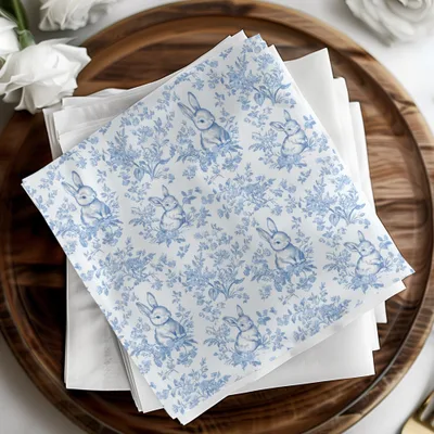 Light Blue and White Baby Boy Blue Floral Bunny Seamless Pattern for Spring Decor - Moore and Mountain