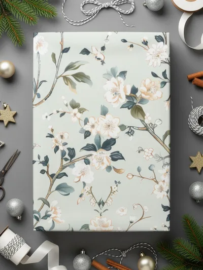 Light Blue Chinoiserie Floral Pattern on Pastel Background Vintage Style Digital - Moore and Mountain