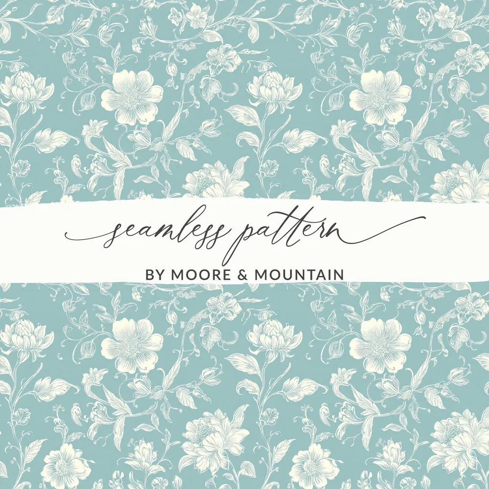 Light Blue Floral Chinoiserie Toile Design Digital - Moore and Mountain