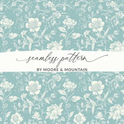Light Blue Floral Chinoiserie Toile Design Digital