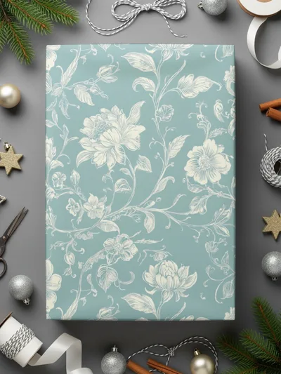 Light Blue Floral Chinoiserie Toile Design Digital - Moore and Mountain