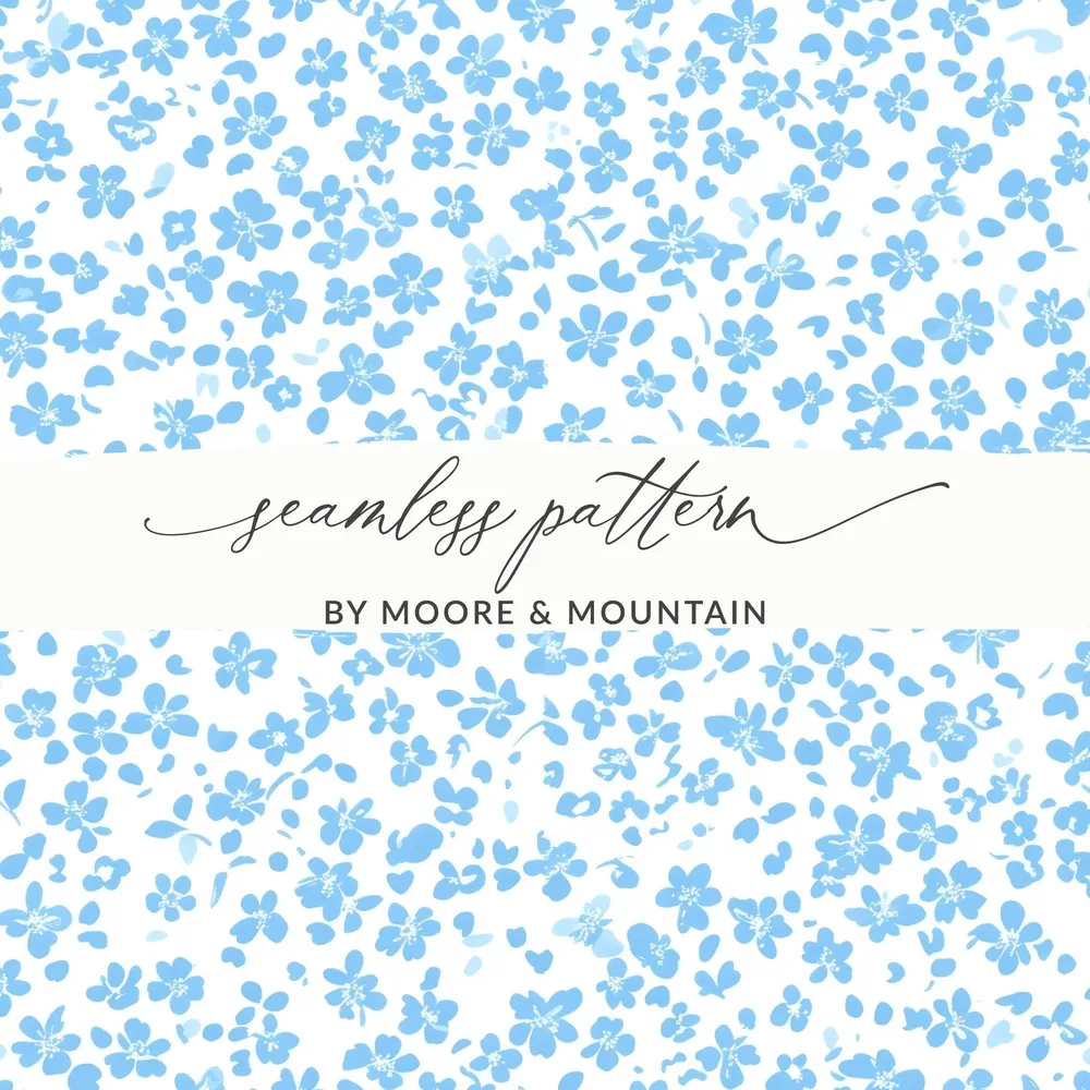 Light Blue Floral Pattern Digital Paper, Flower Seamless Design, Printable Fabric Design, Scrapbook Paper, Digital Downloads - Moore and Mountain