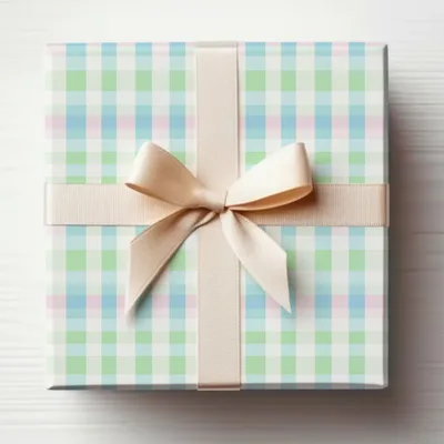 Gingham Pastel Pattern Gift Wrapping Paper with Ribbon
