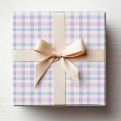 Elegant Checkered Gift Box with Cream Bow Patterned product