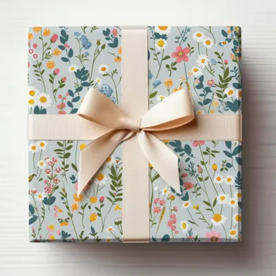 Floral Pattern Gift Box with Cream Ribbon for Special Occasions