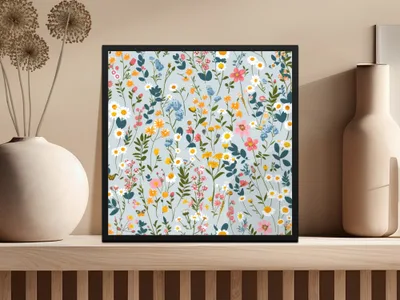 Vibrant Floral Artwork with Daisies and Wildflowers Wall Decor