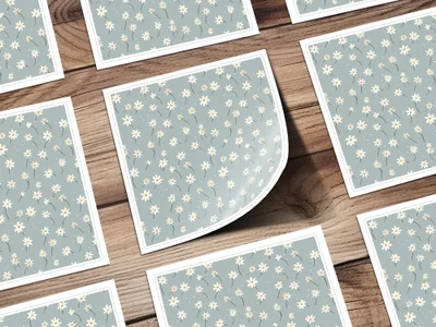 Floral Pattern Stickers with Daisies on Light Blue Background