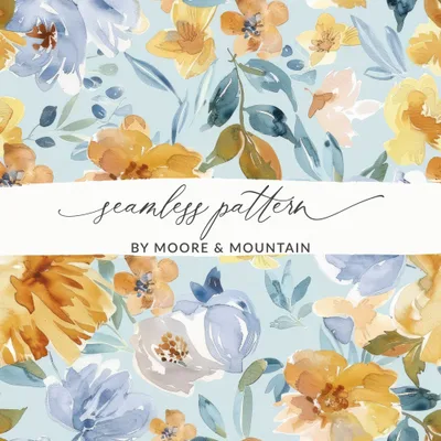 Light Blue and Yellow Acrylic Floral Spring Pattern Seamless