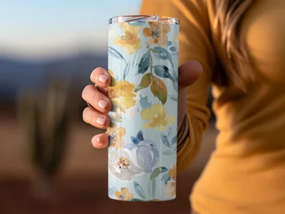 Light Blue and Yellow Acrylic Floral Spring Pattern Seamless - Moore and Mountain