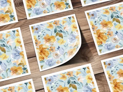 Light Blue and Yellow Acrylic Floral Spring Pattern Seamless - Moore and Mountain