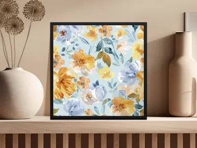 Light Blue and Yellow Acrylic Floral Spring Pattern Seamless - Moore and Mountain