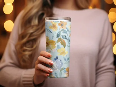 Light Blue and Yellow Acrylic Floral Spring Pattern Seamless - Moore and Mountain