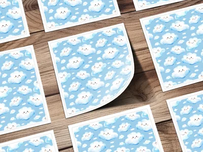Cute Smiling Clouds Sky Pattern Square Sticker Sheets