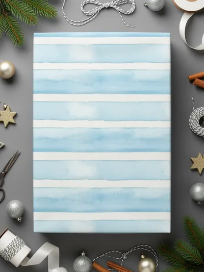 Blue and White Striped Gift Wrapping Paper Sheet