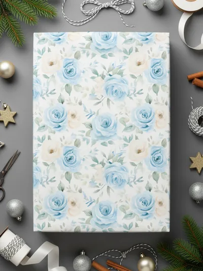 Beautiful Blue and White Floral Wrapping Paper