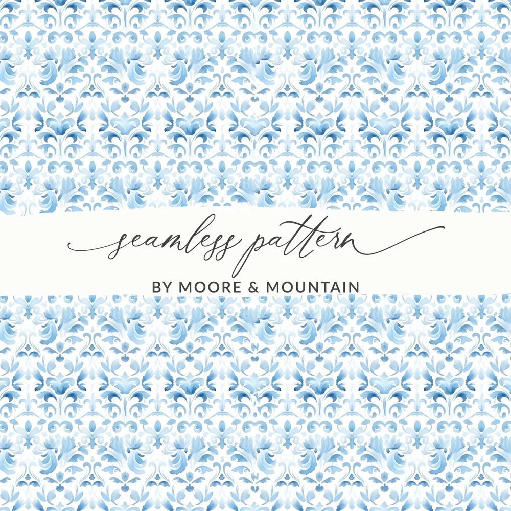 Elegant Blue Floral Seamless Pattern by Moore Mountain