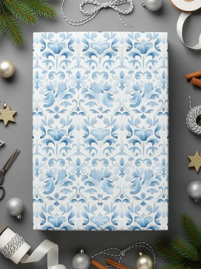 Elegant Blue Floral Pattern Gift Wrap Paper
