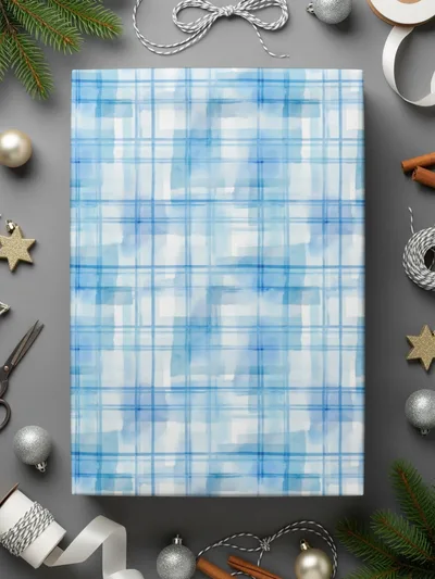 Blue And White Plaid Pattern Gift Wrap Paper