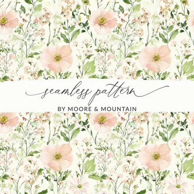Light Blush Background Floral Pattern with Soft Pastel Pink Flowers and Leaves Digital