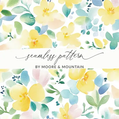 Light Pastel Yellow Watercolor Floral Pattern, Seamless Flower Print, Yellow Floral Design, Spring Bloom Design, Printable Fabric