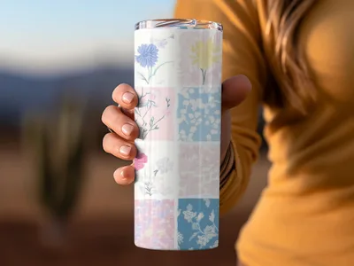 Floral Patchwork Design Skinny Tumbler Cup Product