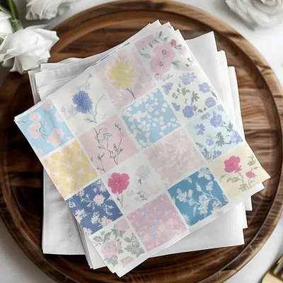 Floral Pattern Napkins with Colorful Designs Set of 4