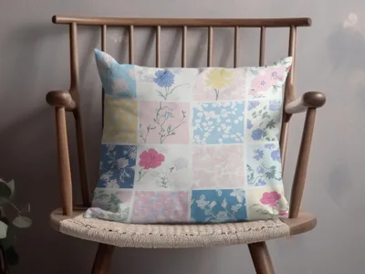 Patchwork Floral Pattern Pillow with Vintage Botanical Theme