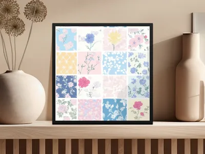 Vibrant Floral Patterns Artwork in Multiple Colors Frame