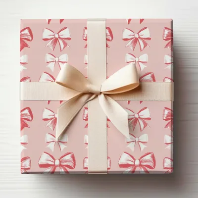 Elegant Pink Gift Wrap with Bow Design for Party