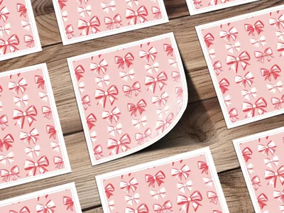 Cute Pink and Red Bow Pattern Square Sticker Sheets