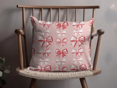 Charming Pink Pillow with Artistic Red and White Bows
