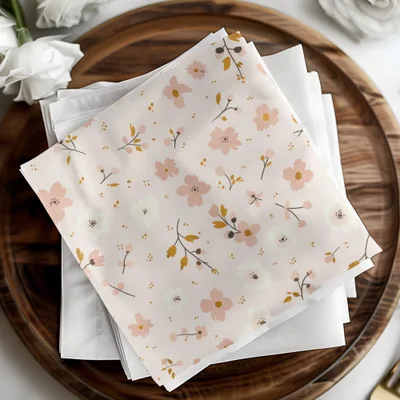 Charming Floral Pattern on Pink Fabric Napkin Product