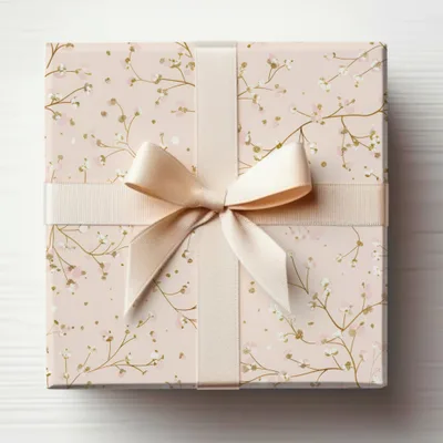 Elegant Floral Gift Wrap with Cream Bow Gift Box