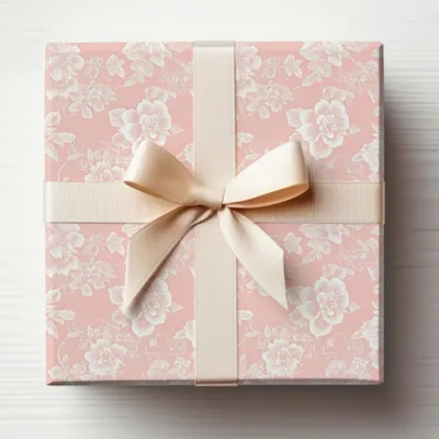 Elegant Floral Design Pink and White Bow Gift Box