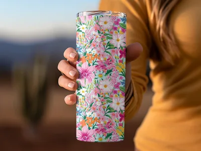 Colorful Floral Patterned Travel Tumbler 20oz Insulated Cup