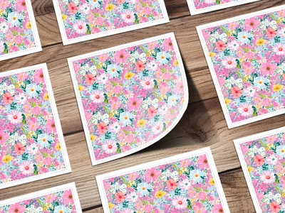 Bright Colorful Floral Pattern on Wood Sticker Sheets