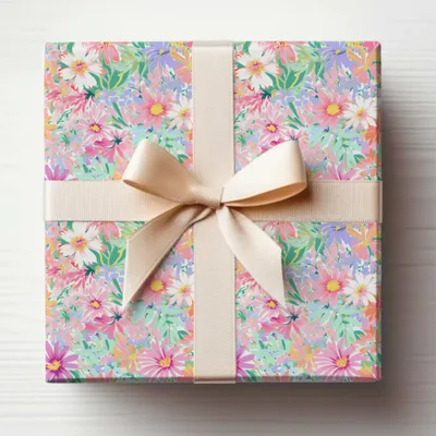 Floral-Themed Gift Box with Delicate Ribbon Bow