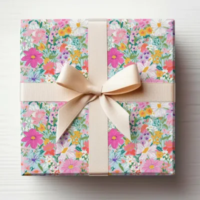 Floral Gift Wrap with Cream Ribbon Gift Wrapping Paper