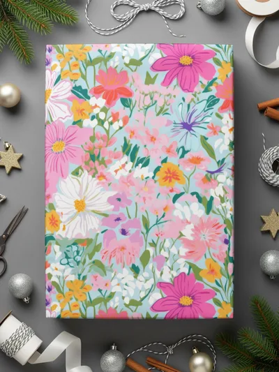 Colorful Floral Patterned Holiday Gift Wrap Paper