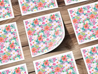 Vibrant Floral Pattern on Wooden Surface Sheet