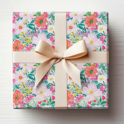 Floral Gift Wrap with Cream Ribbon Perfect for All Occasions
