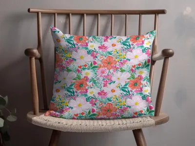 Bright Colorful Floral Pattern Accent Pillow Cover