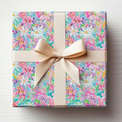 Colorful Floral Gift Wrap with Bow Wrapping Paper