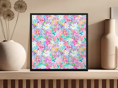 Bright Floral Pattern Framed Art Print Decor